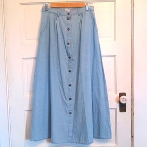 Snap Front Chambray Midi Skirt